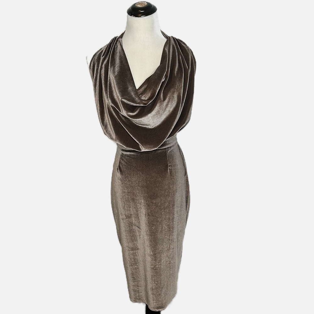 NUDE Taupe Velour Halter Dress (S)